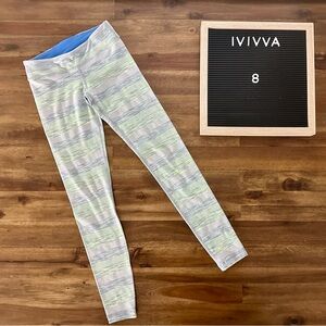 Ivivva Green Gray Blue Striped Full Length Leggings 8 Athleisure Knit Pants